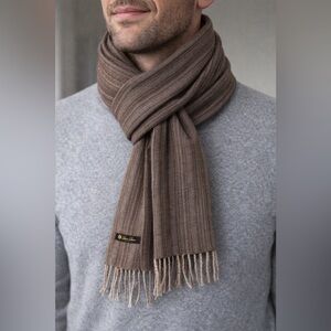 Loro Piana Cashmere Ribbed Scarf in Warm Brown